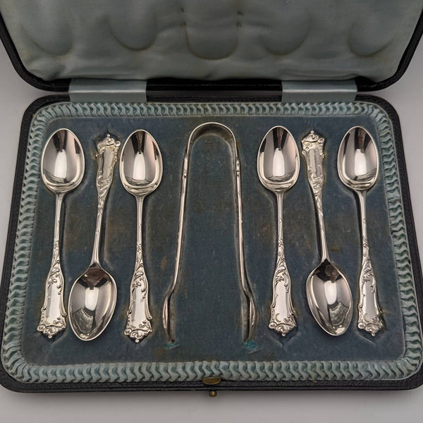 1903 British antique sterling silver teaspoon set of 6 Joseph Rodgers case